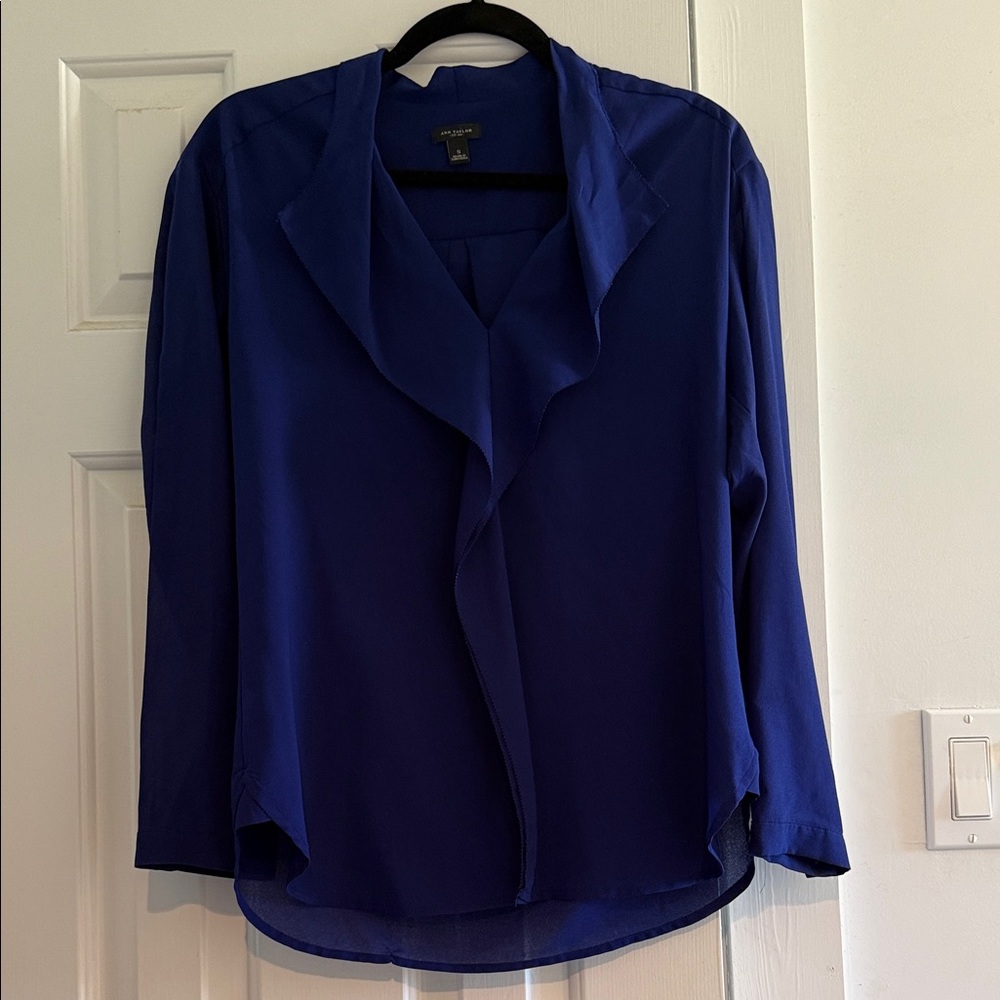 Ann Taylor Deep Blue Ruffle Blouse